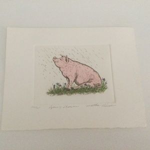Martha Hinson Signed Numbered Print Ready to Frame - Spring Showers Pig